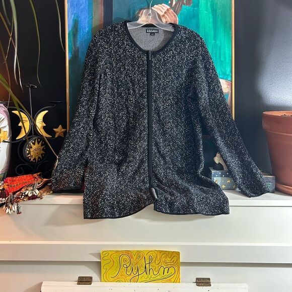Nicole Miller Black and White Speckled Zip Up Cardigan Medium - Picture 6 of 15